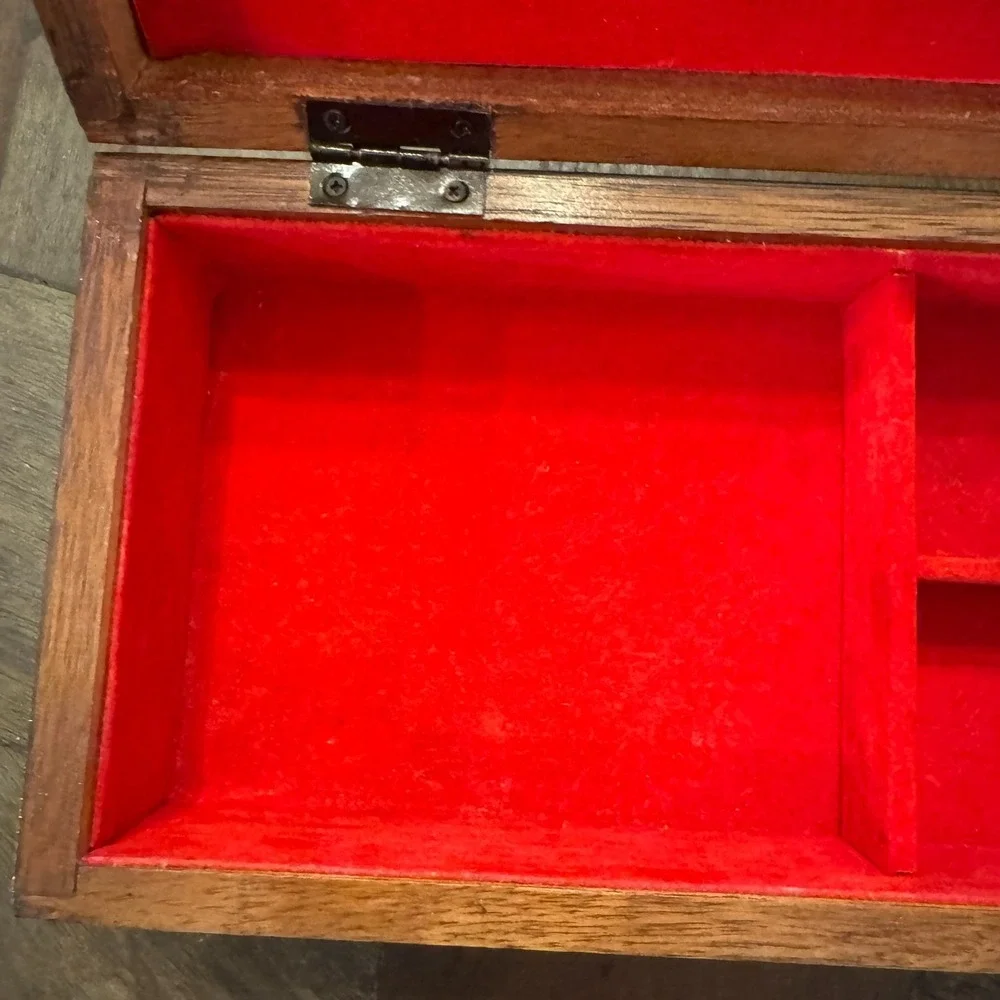 Vintage‎ Wood Brass  Leather Men's Jewelry Box 12